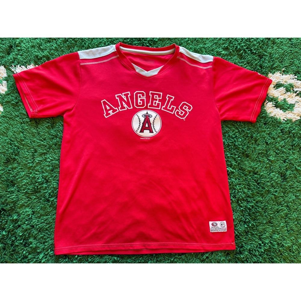 True Fan MLB Los‎ Angeles Angels Jersey Mens Large Red Excellent V-Neck Shirt